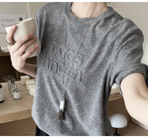 初打十三行2025秋季法式复古立体字母纯色百搭短袖廓形T恤女T