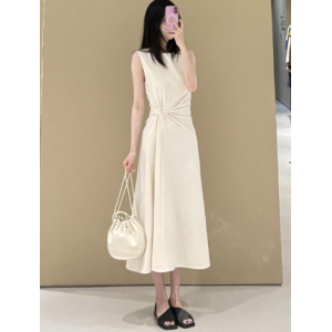 标准版型围裹式纽结连衣裙白色棉质修身裙25夏新品